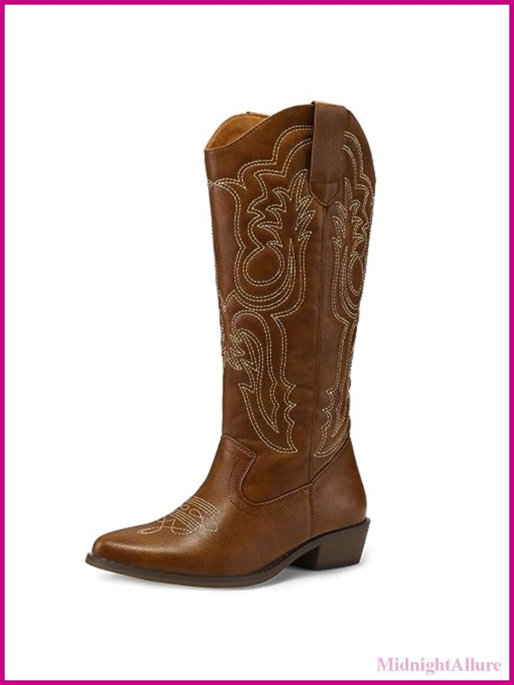Women's Mid Calf Cowboy Boots Embroidered Pointed Toe